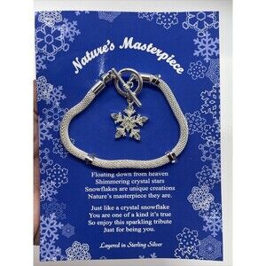 Natures Masterpiece Silver Mesh Chain Bracelet Rhinestone Snowflake Charm New